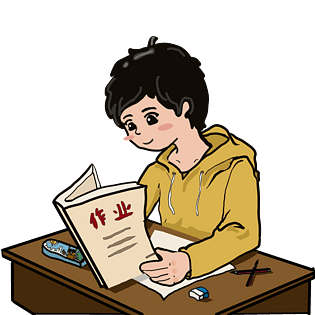 认真检查作业的学生