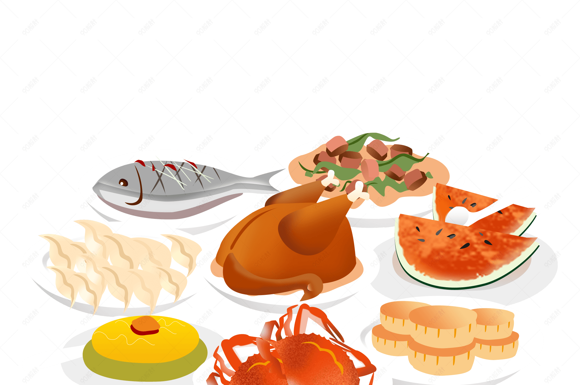 手绘卡通团圆饭美食