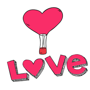 情人节卡通手绘红心热气球图案