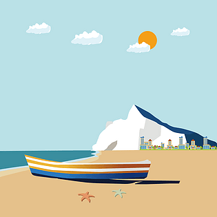 手绘矢量沙滩海岛风景插画