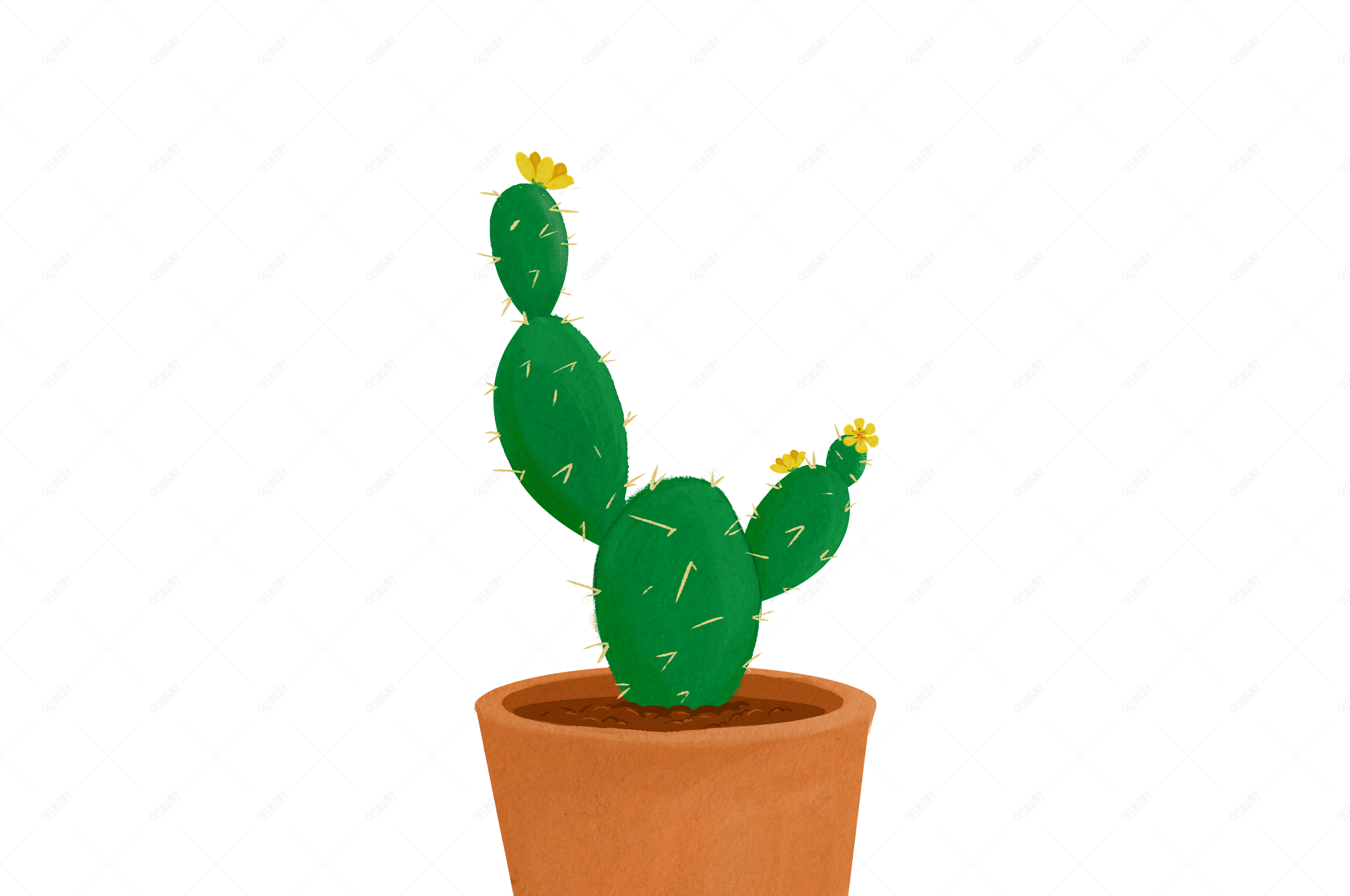 手绘绿色仙人掌盆栽