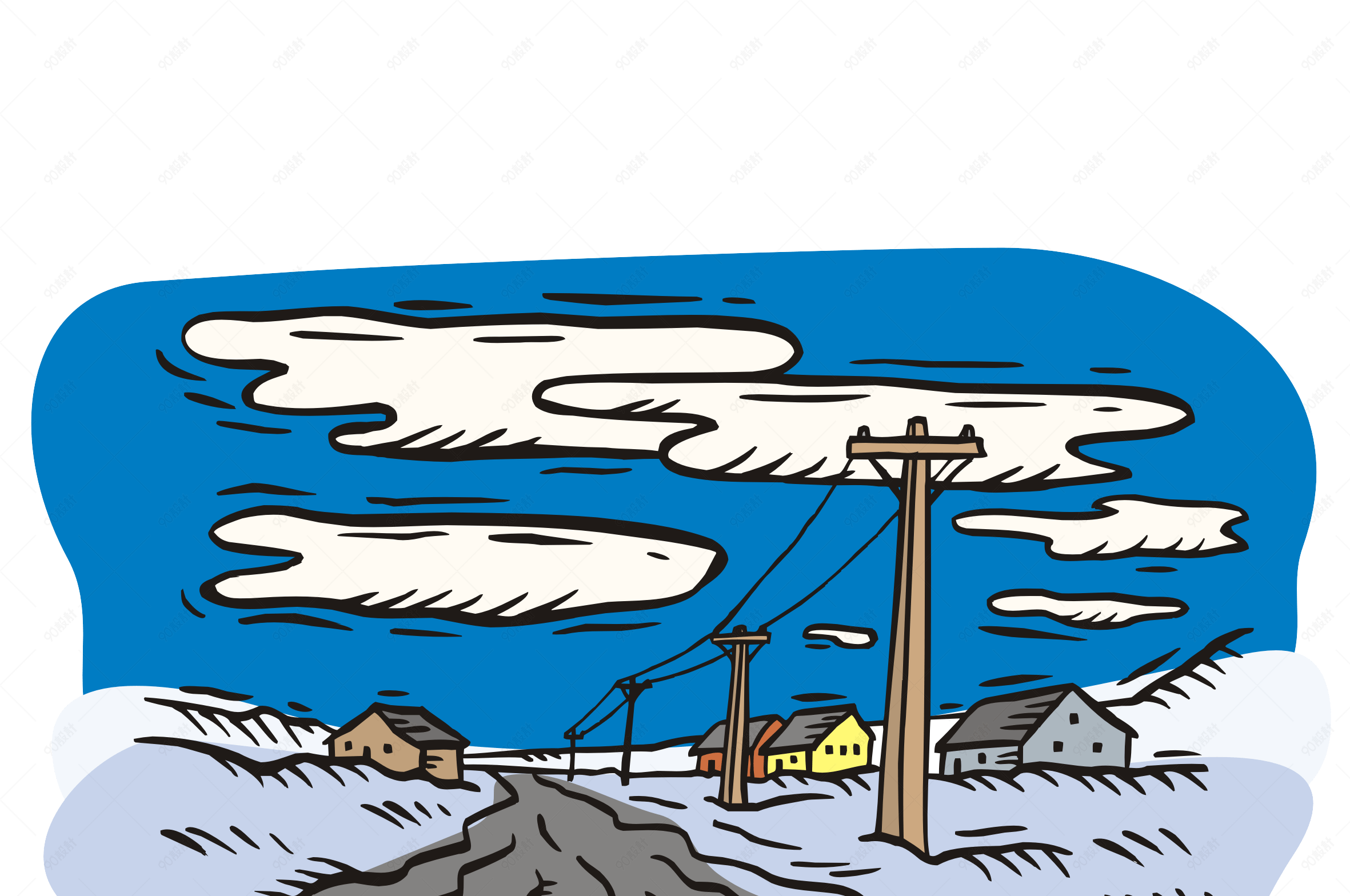 乡村道路风景矢量插画