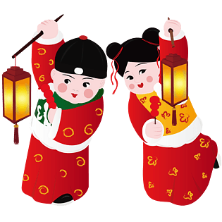 元宵节金童玉女赏花灯矢量图