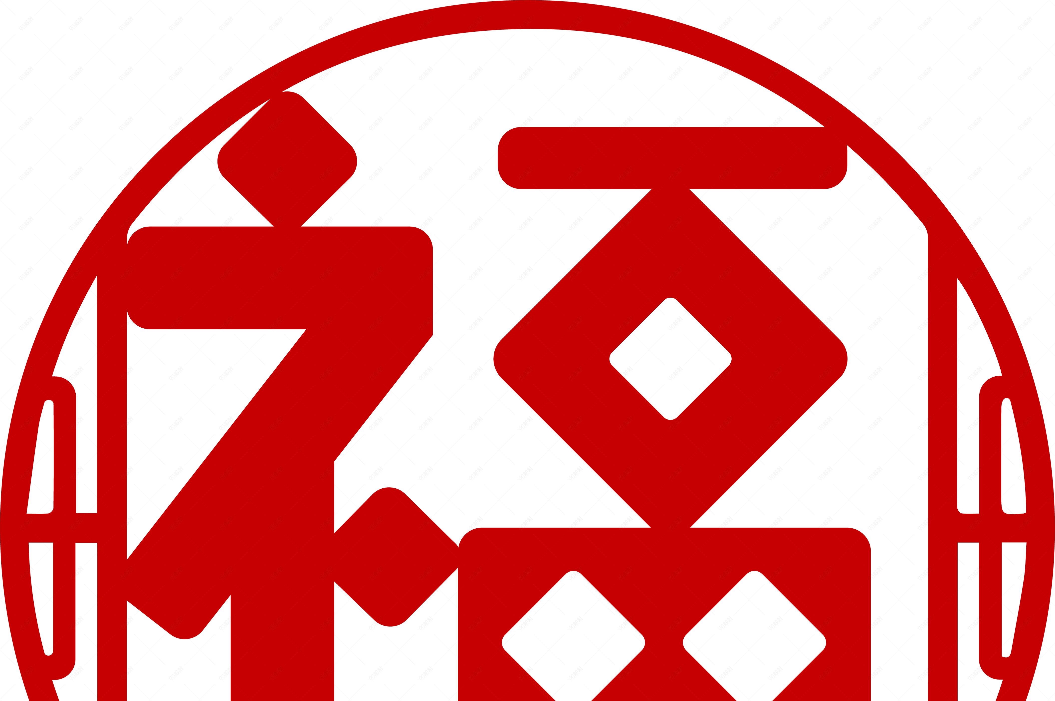 福字元素大红色矢量圆角剪纸新年风中国风