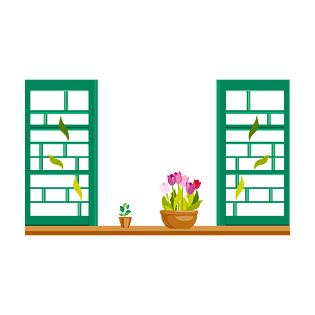 手绘矢量窗台上的花盆