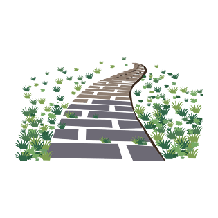 手绘矢量小草石板路