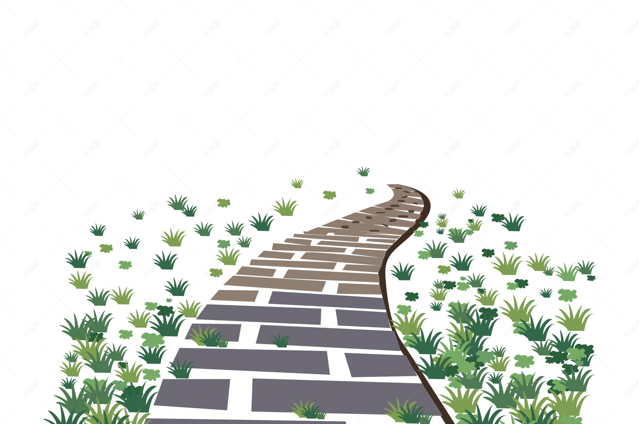 手绘矢量小草石板路