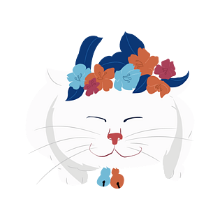 矢量头戴花环的卡通猫