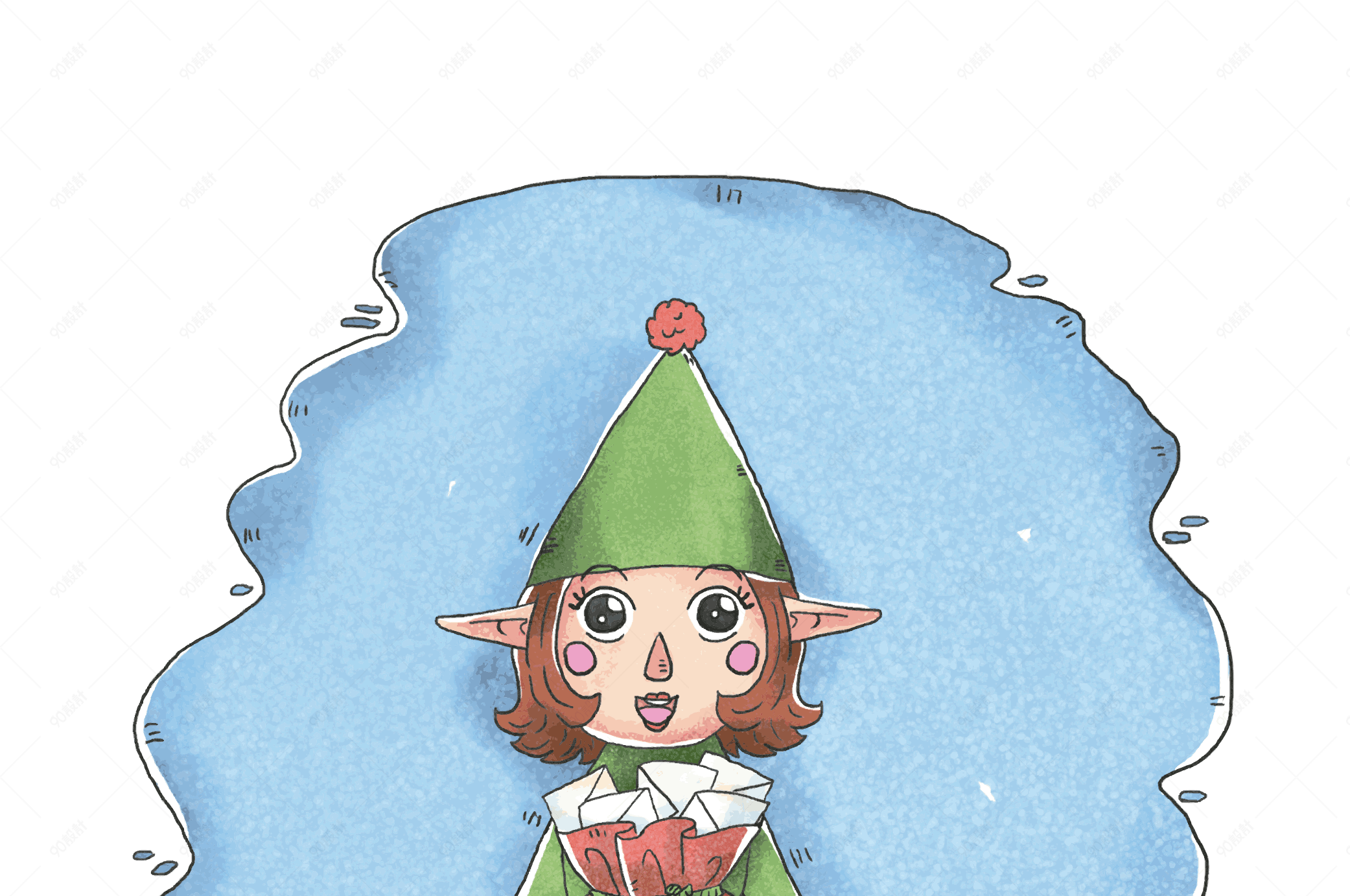 卡通戴绿帽的小精灵矢量素材