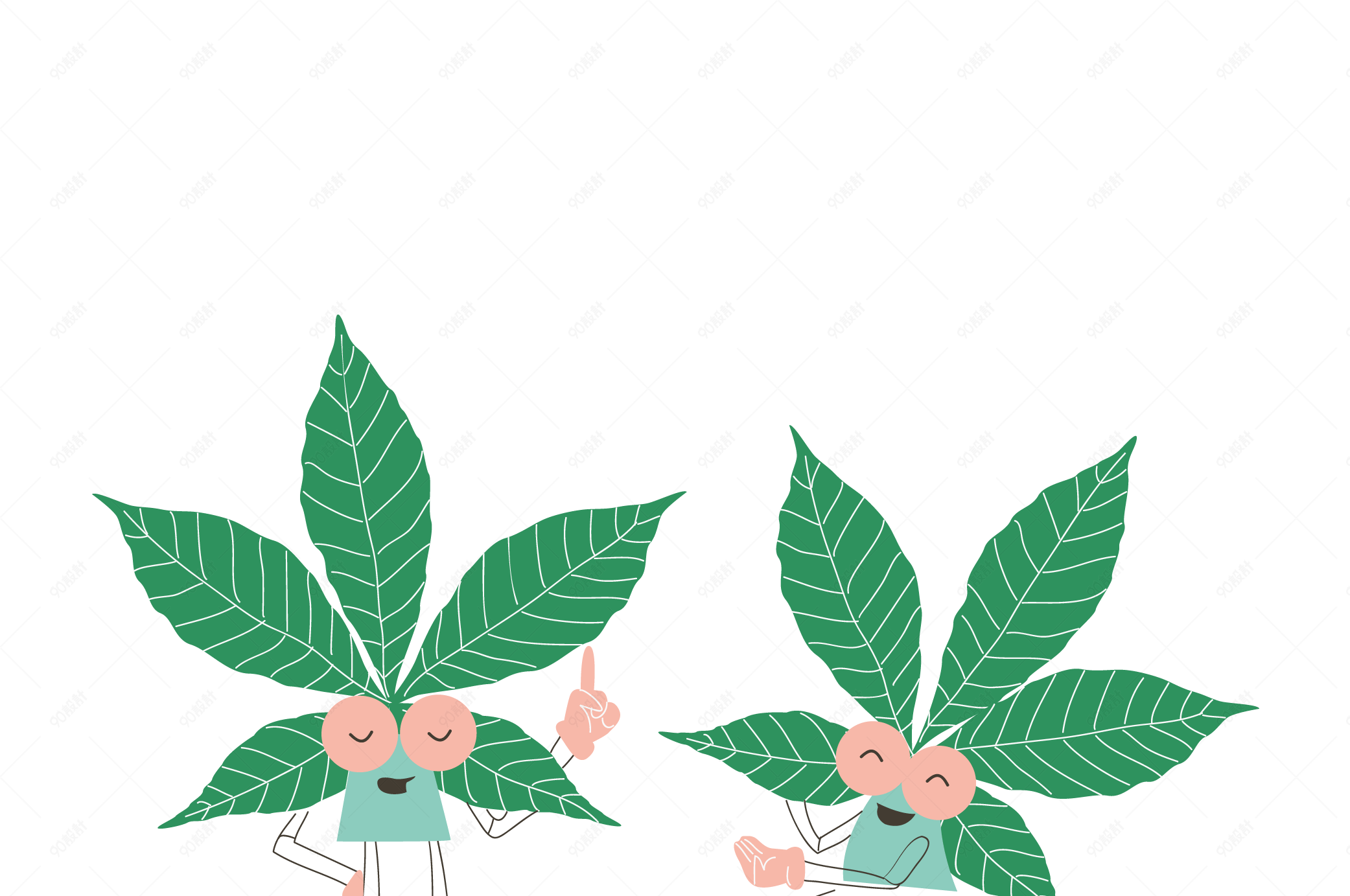 卡通可爱树叶小人儿矢量素材