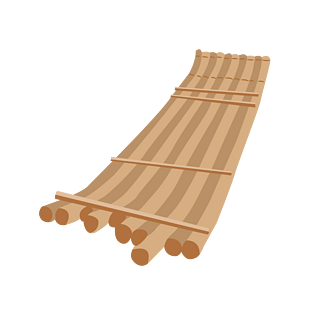 矢量手绘卡通水上竹筏