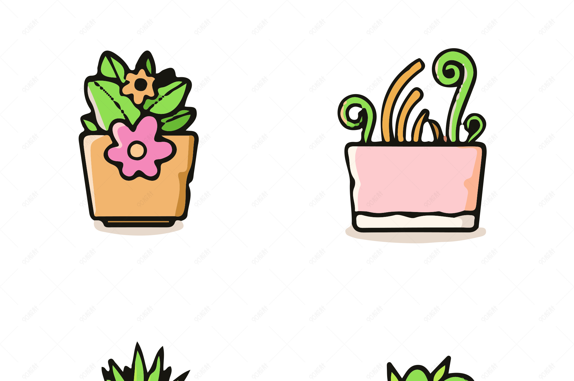 绿萝蔓藤盆栽卡通扁平风格矢量免抠图