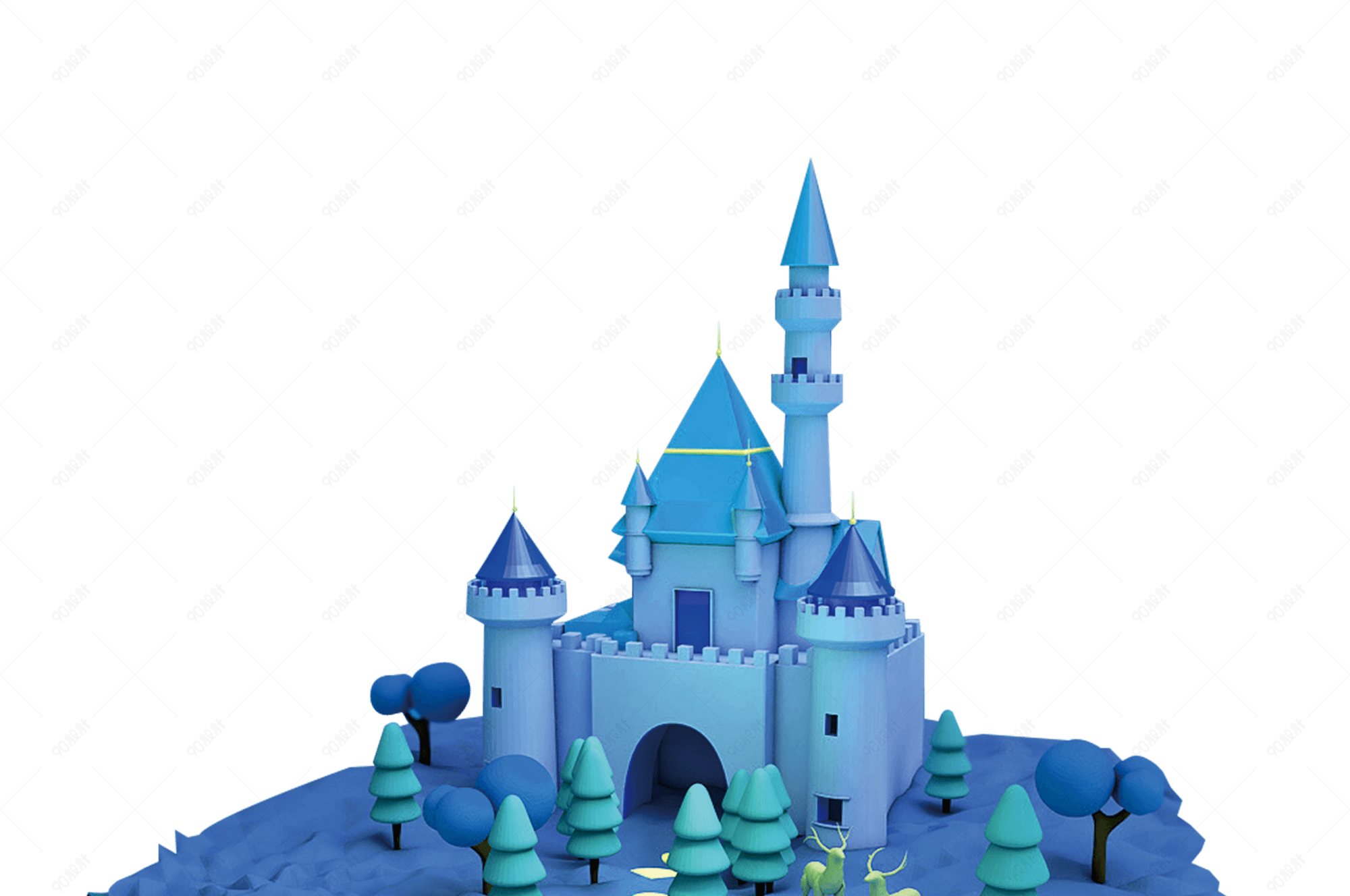 蓝色的欧式小城堡【免抠元素png】-90设计网