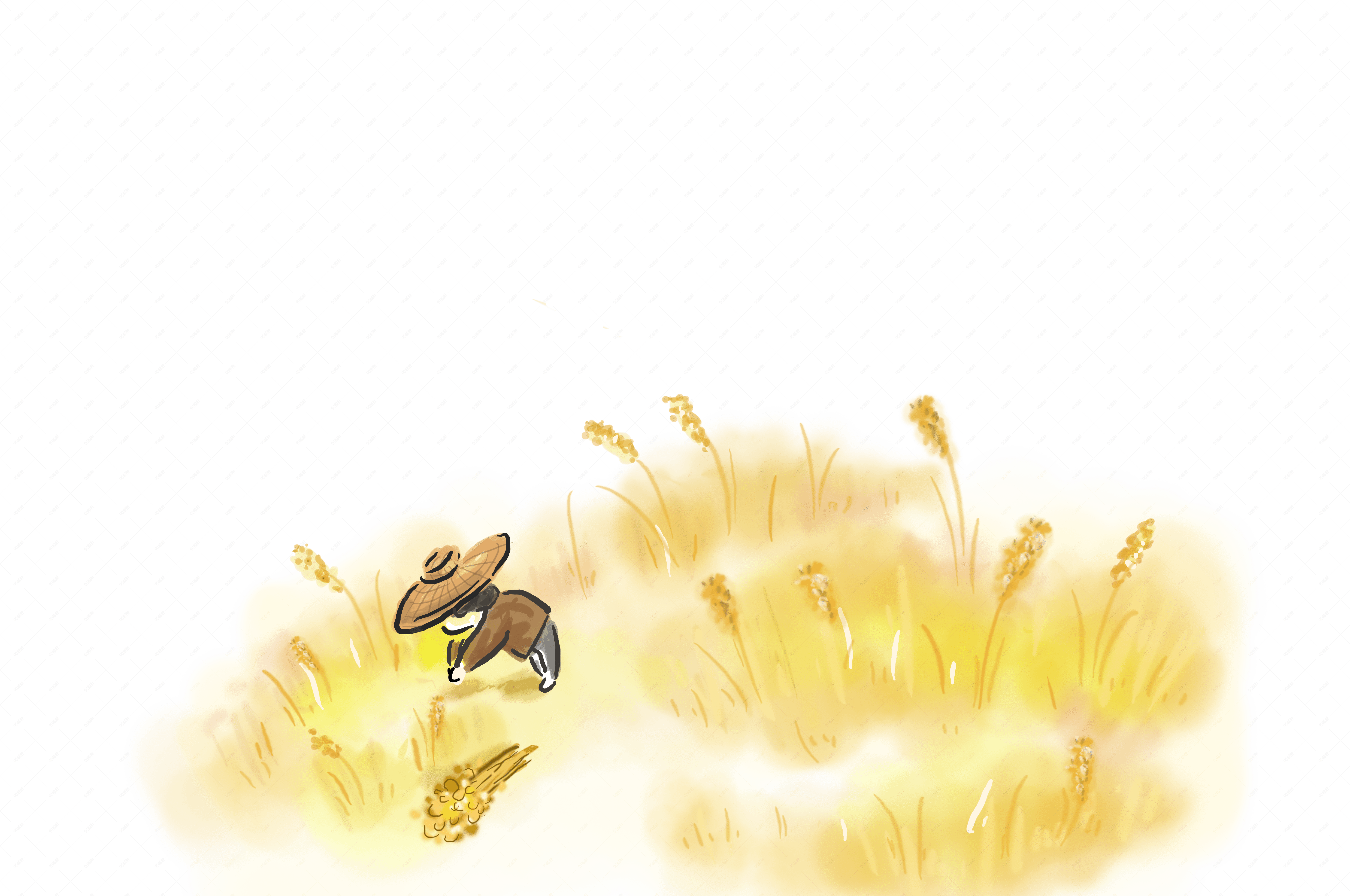 手绘金色麦田收获