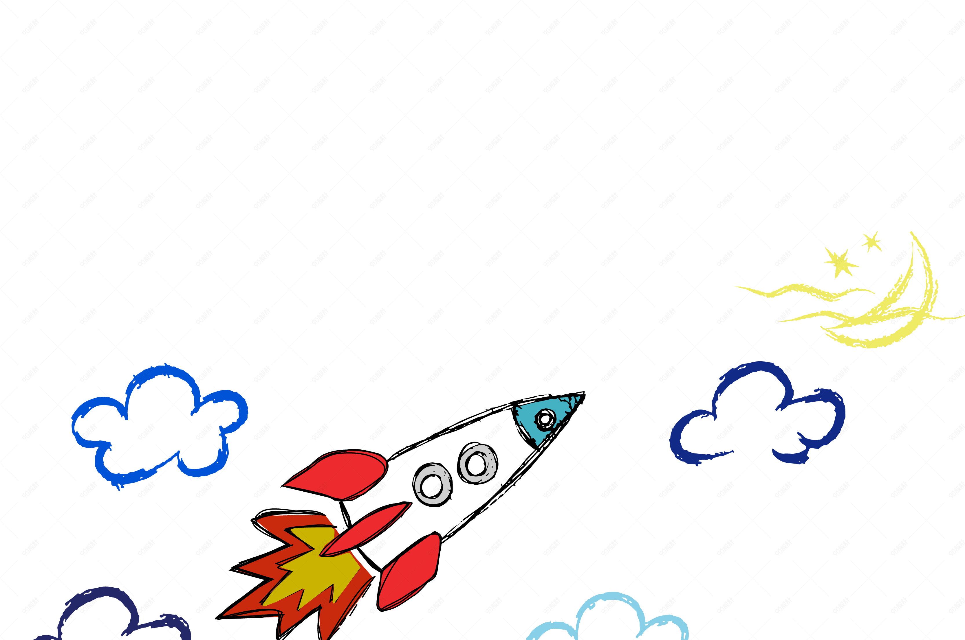 世界航天日手绘卡通小火箭上太空免抠素材