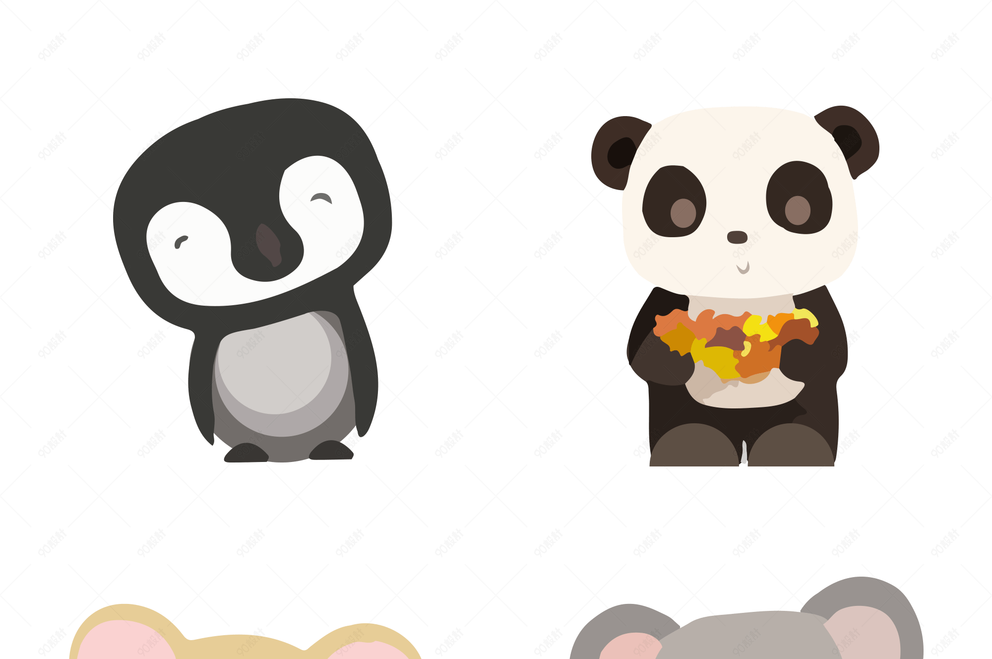 小动物组合卡通矢量扁平风格免扣