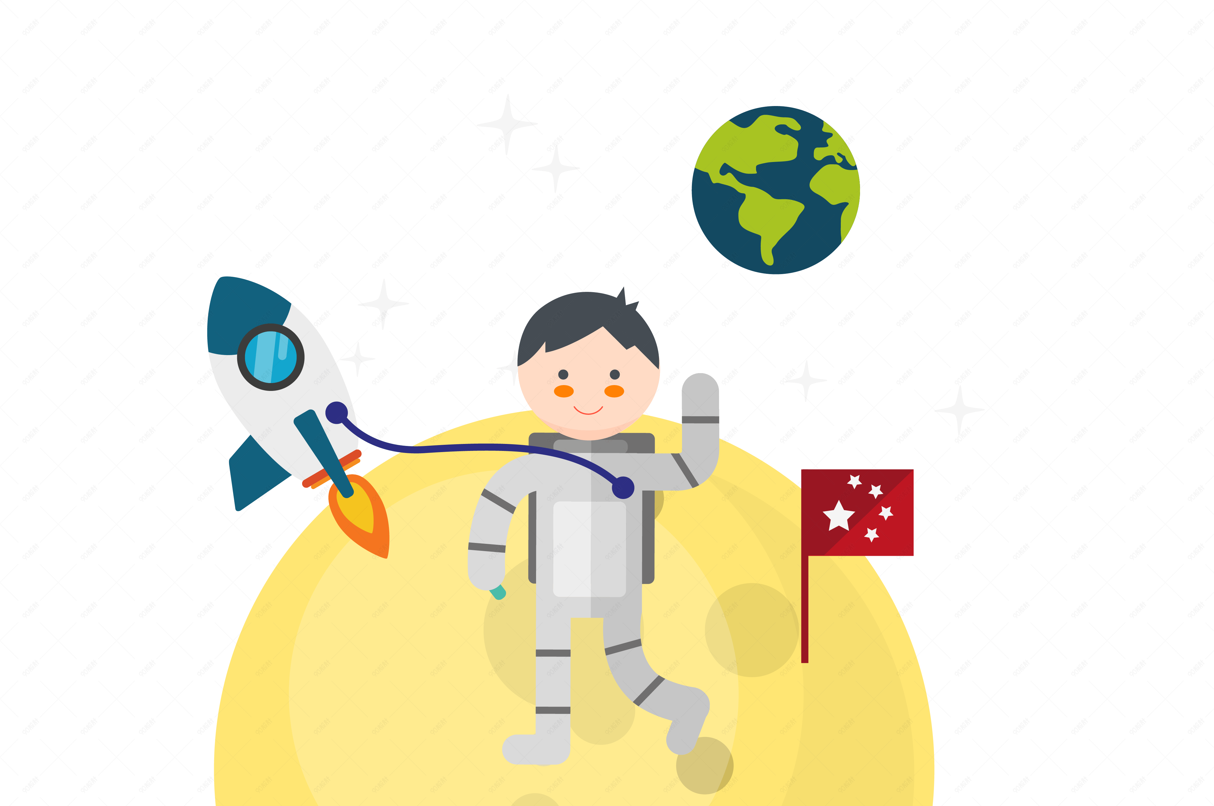 世界航天日登上月球宇航员太空科技矢量图案