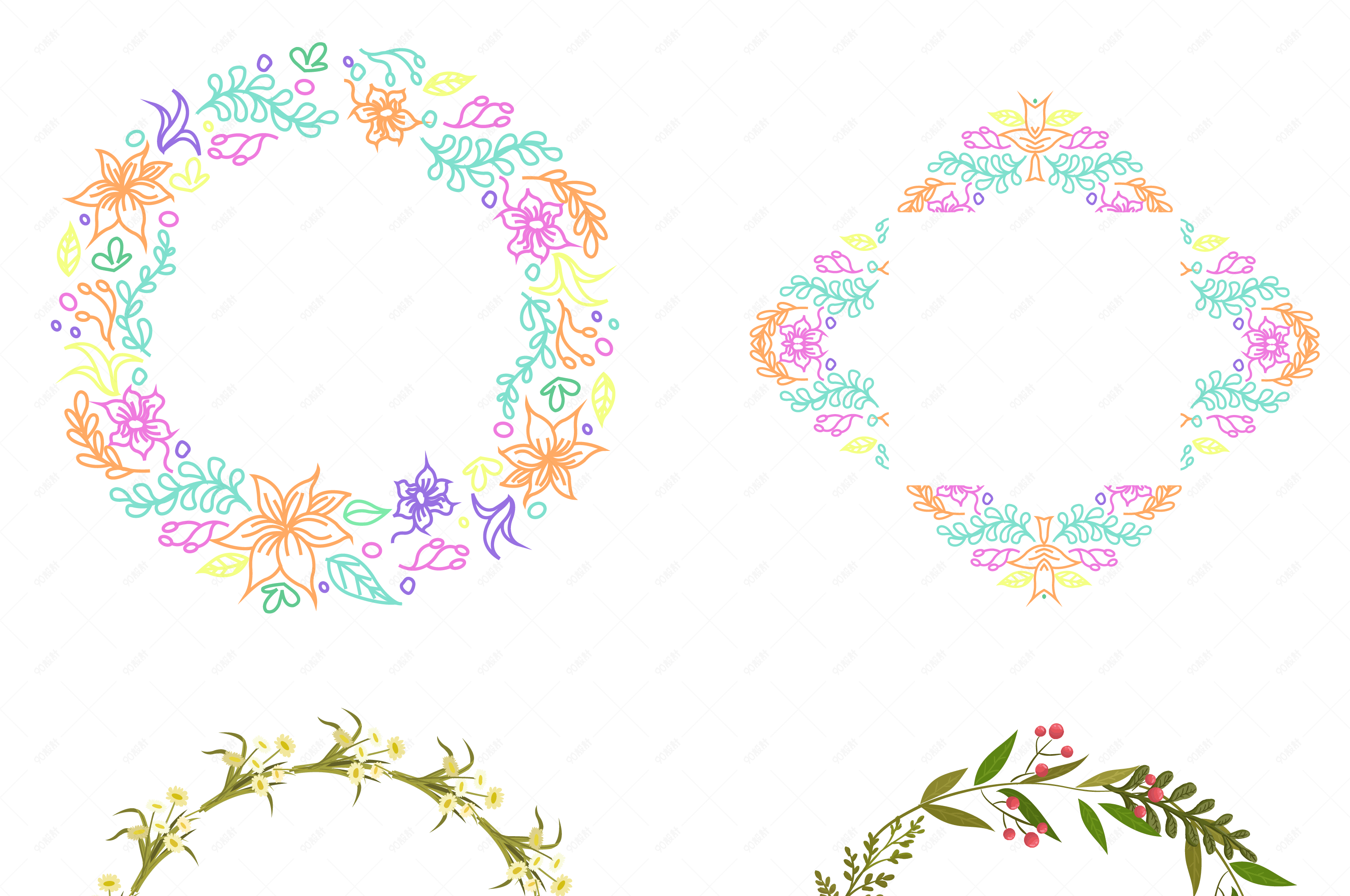 手绘彩色花边矢量图