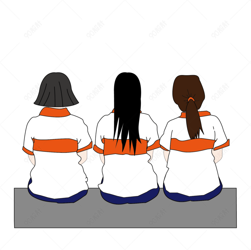 三个学生坐着的背影