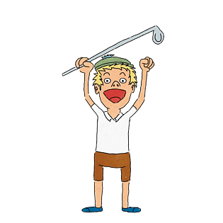 卡通举着高尔夫球的老头