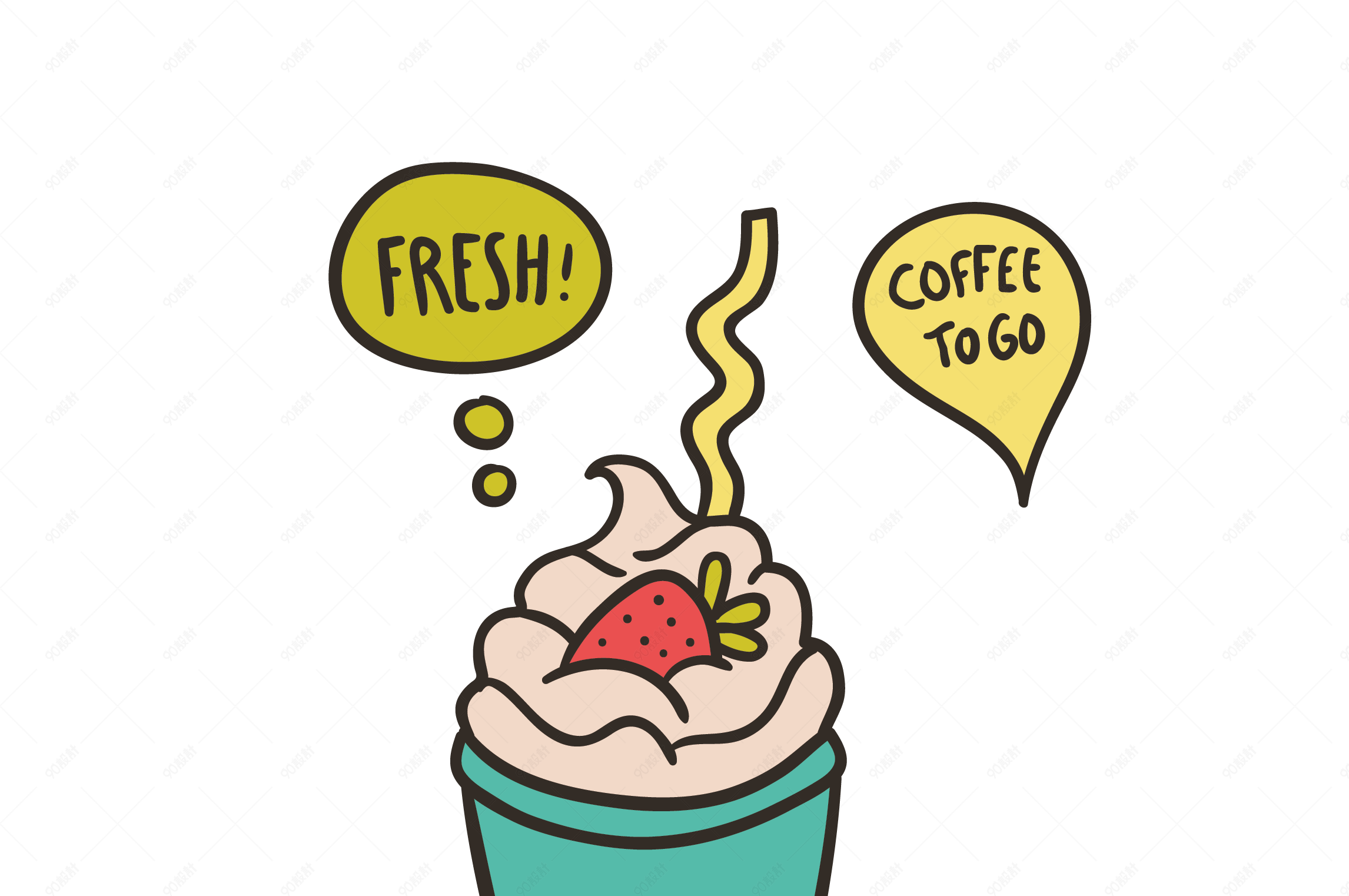 手绘草莓冰淇淋矢量素材