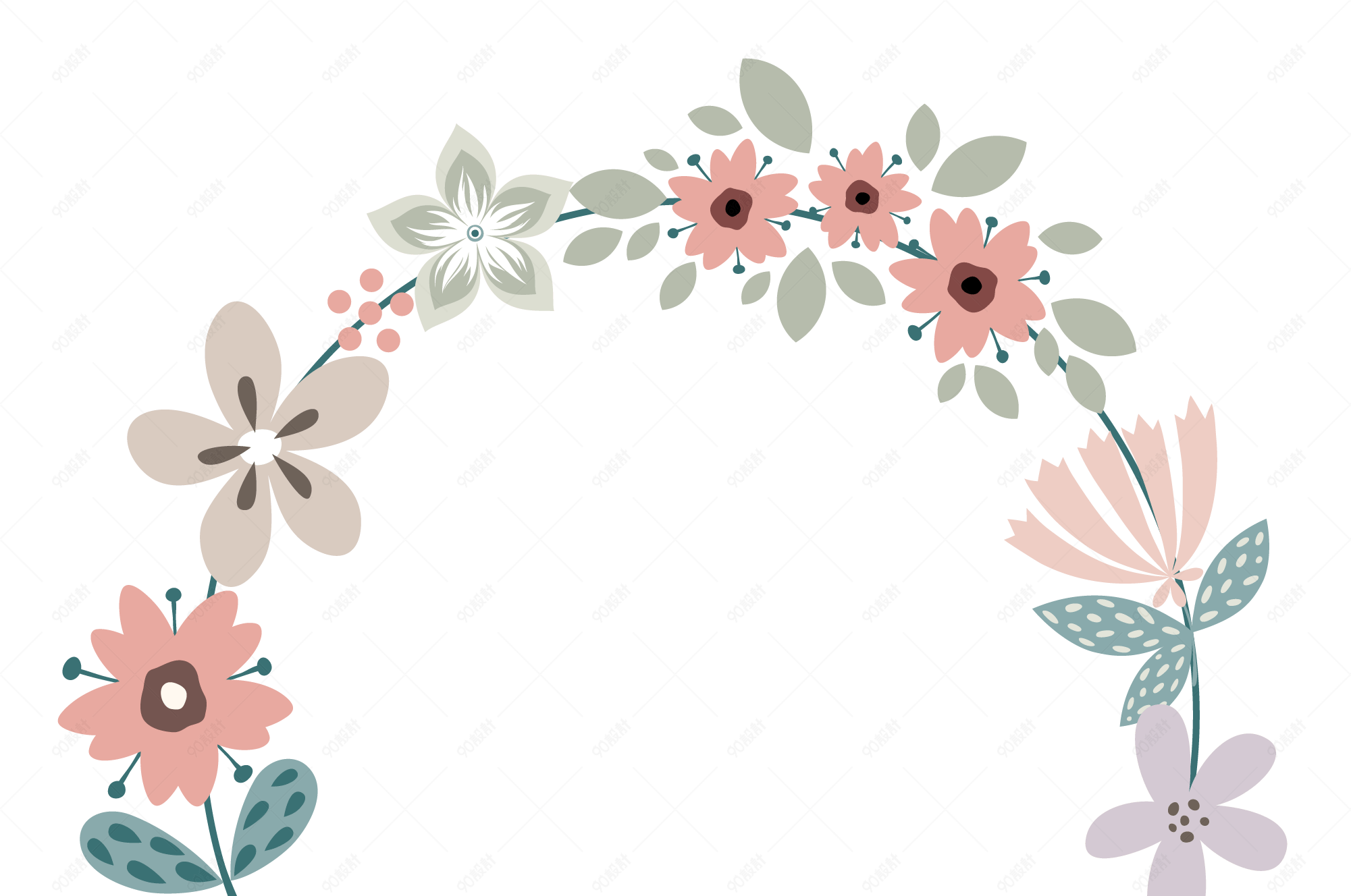 清新花朵树叶花卉简约小边框