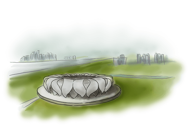 旅游季手绘杭州奥体中心