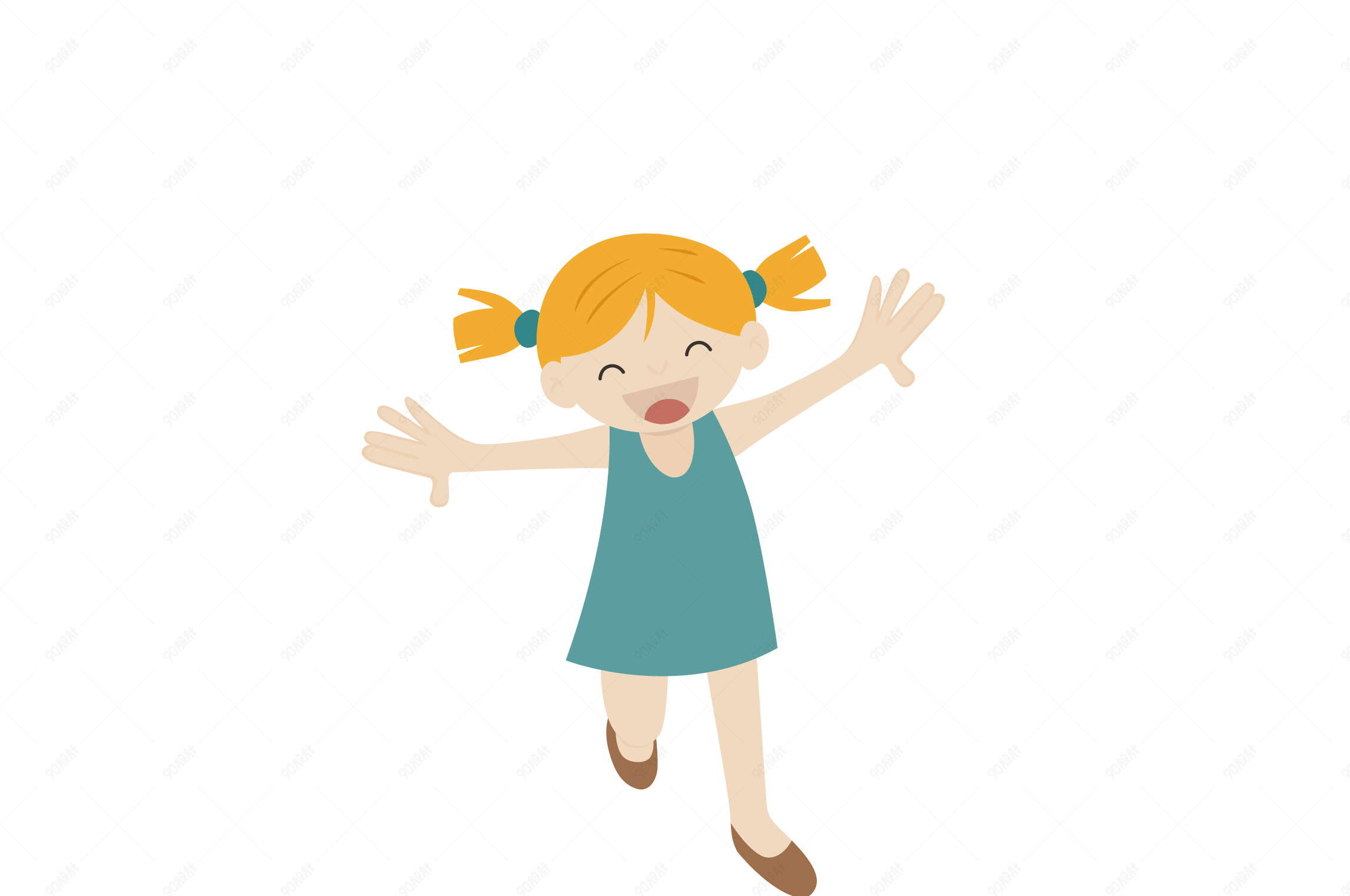 开心跳跃的娃娃矢量素材