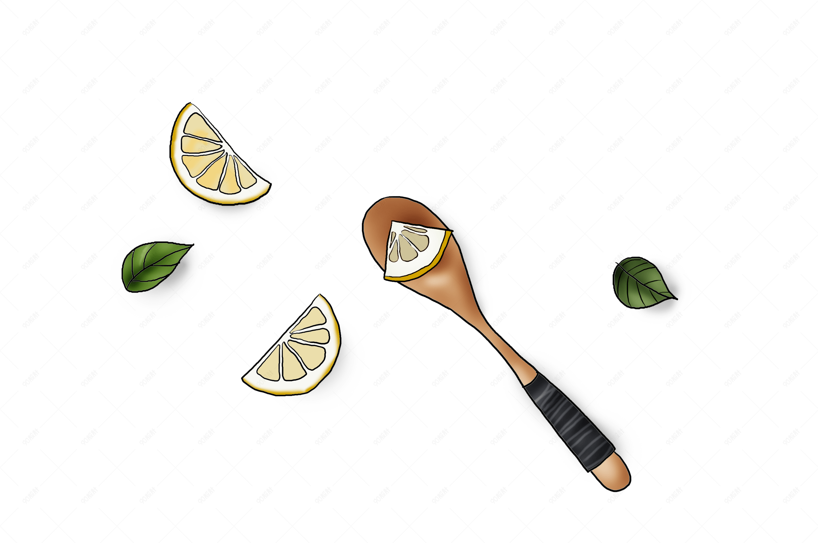 夏季食物手绘柠檬和勺子
