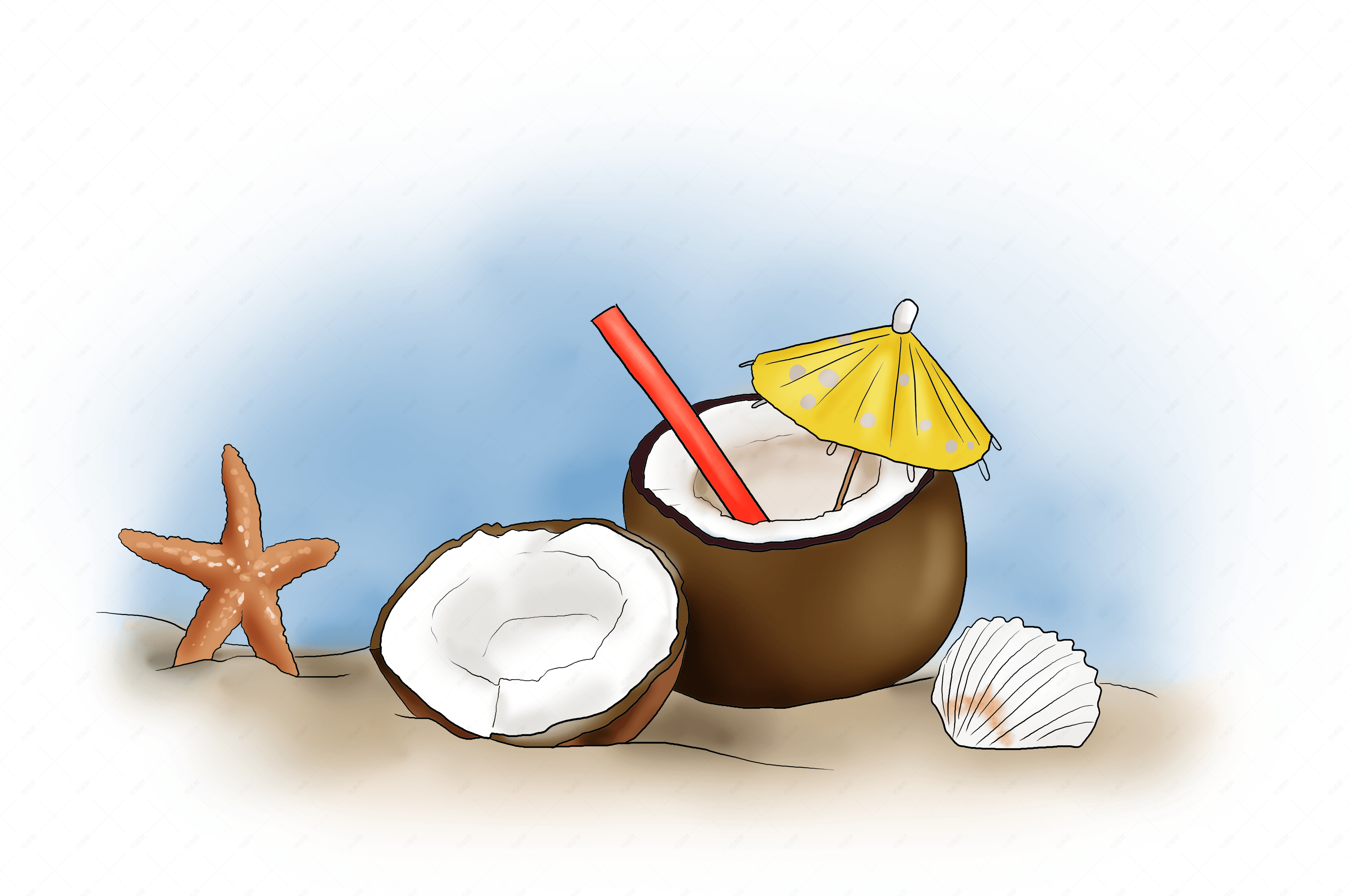 夏季水果手绘椰子