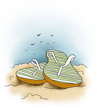 手绘海边沙上的拖鞋