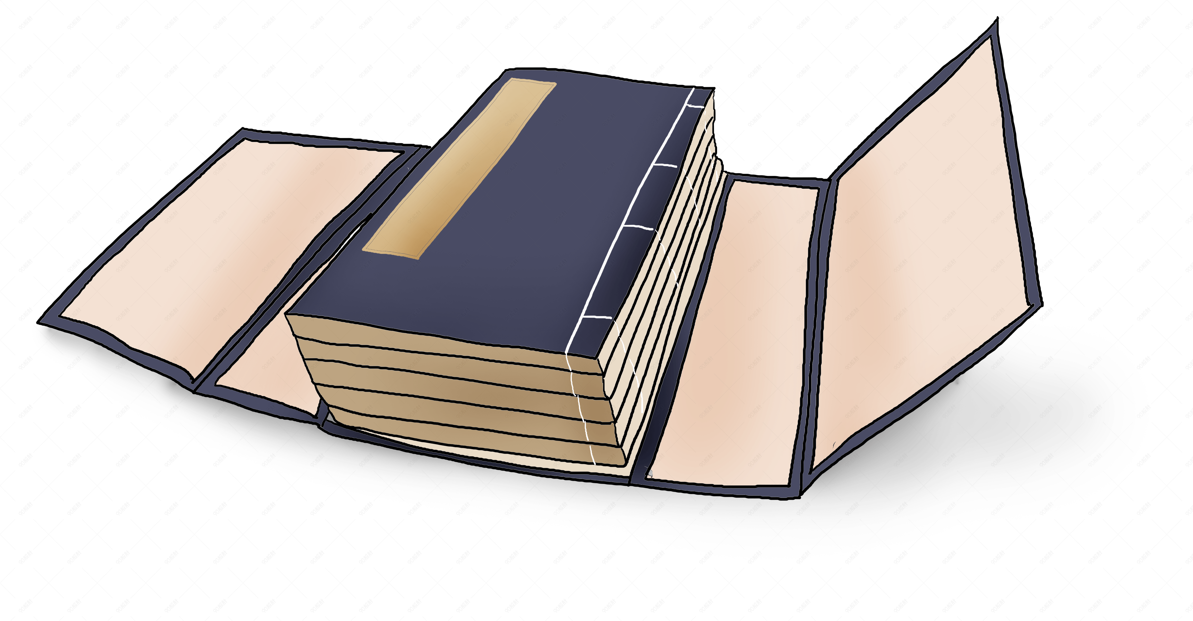 中国水墨手绘古风书籍