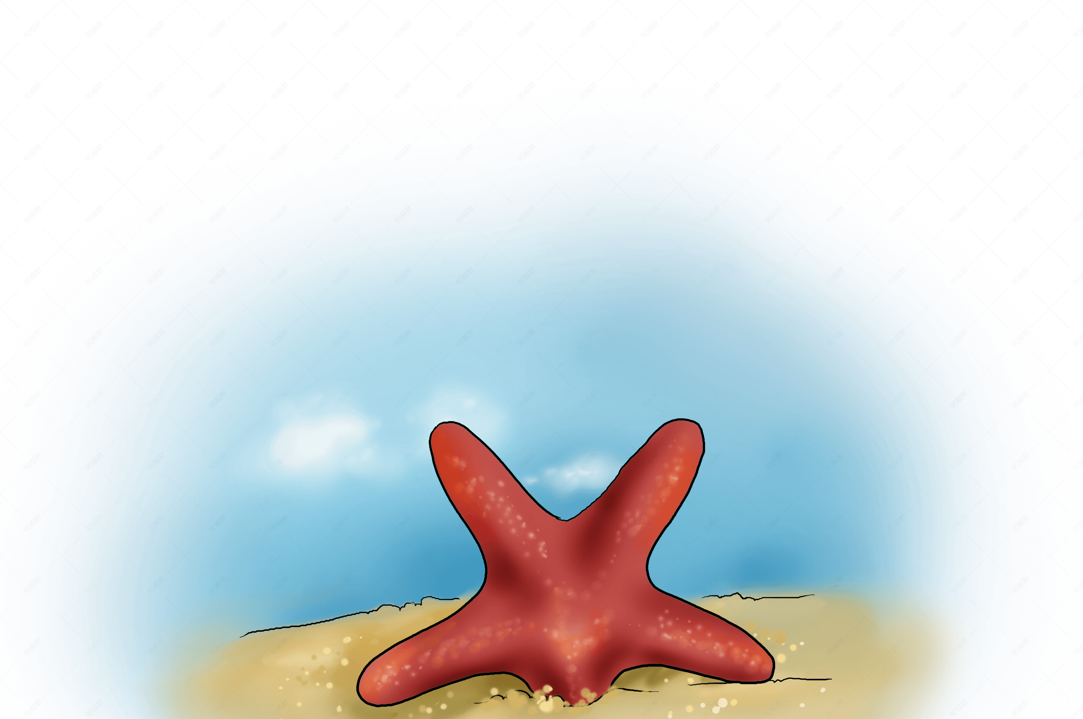 手绘沙滩上的海星
