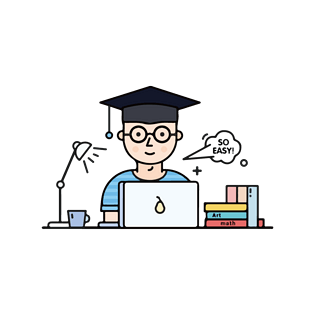 卡通插画风格工作中的学生写论文免抠素材下载