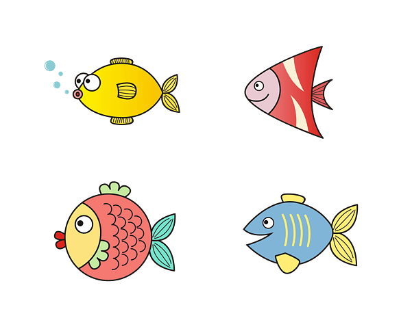 卡通手绘彩色鱼元素