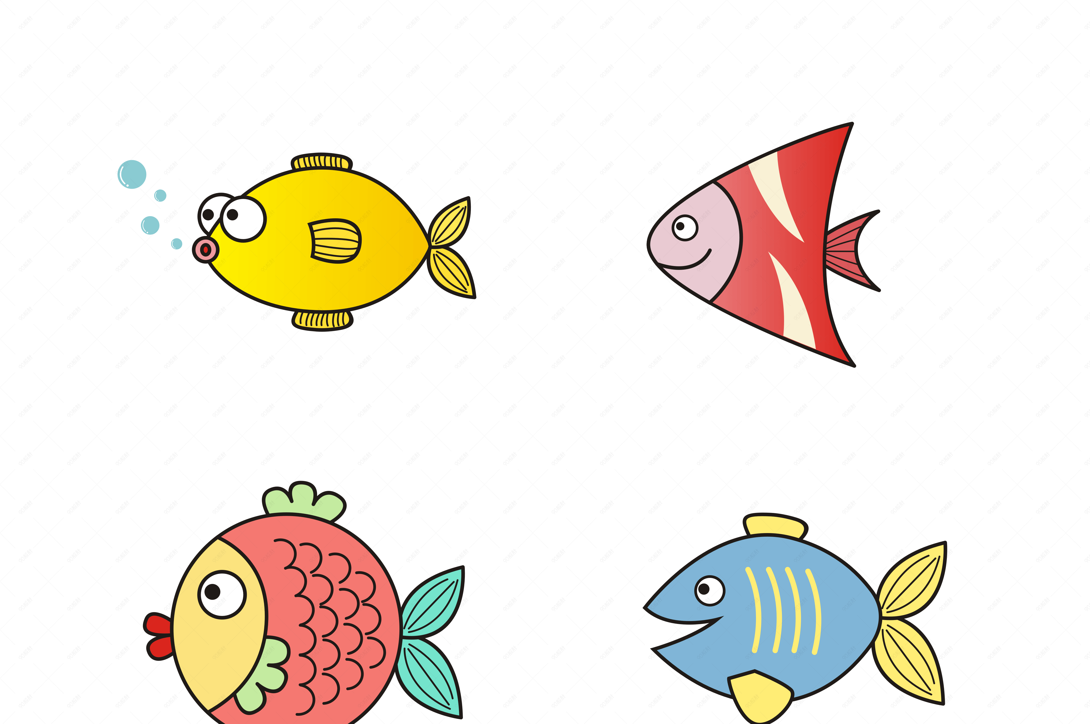 卡通手绘彩色鱼元素