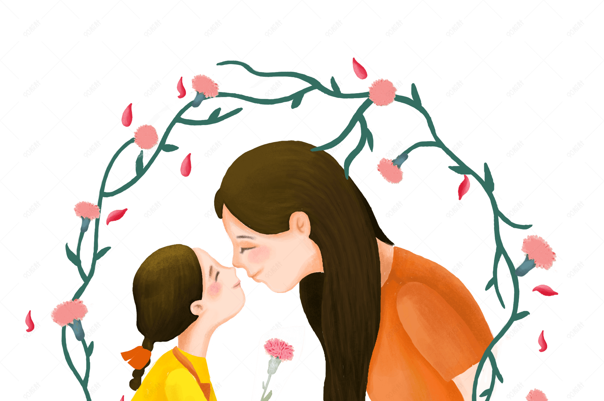 母亲节免抠温馨母子手绘风psd下载