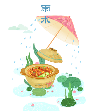 雨水二十四节气美食插画