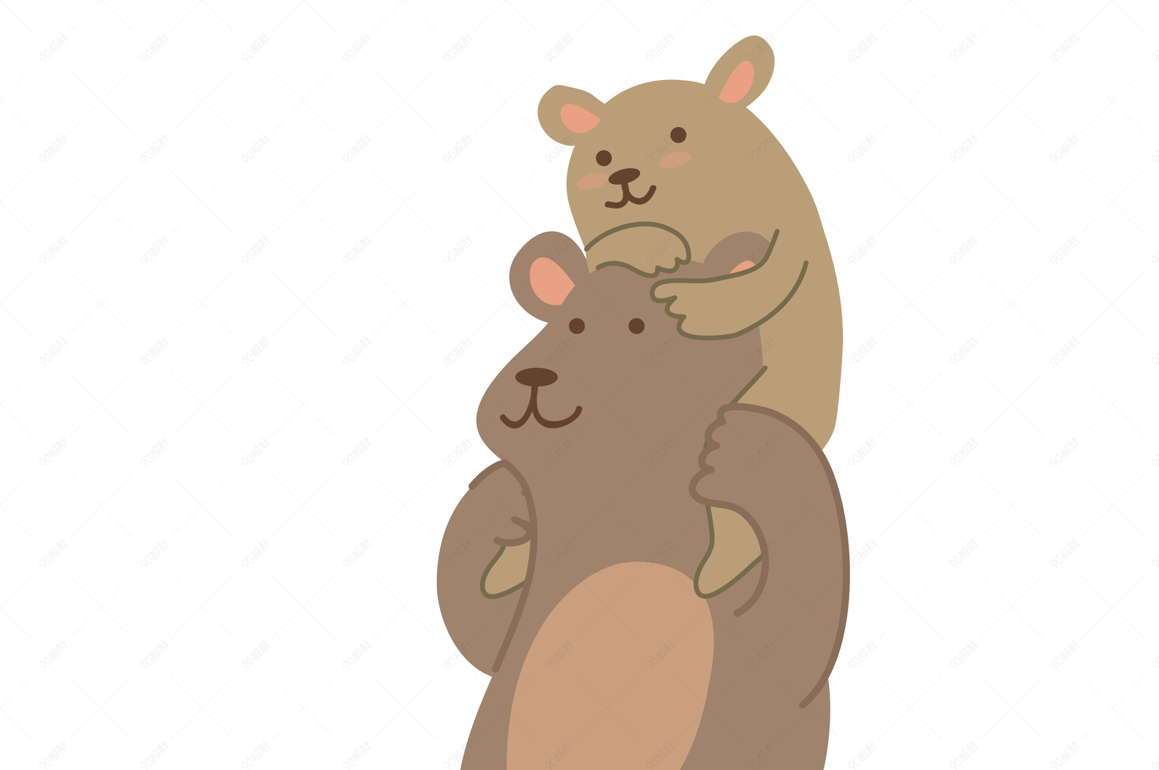 坐在熊爸爸肩头的小熊矢量素材