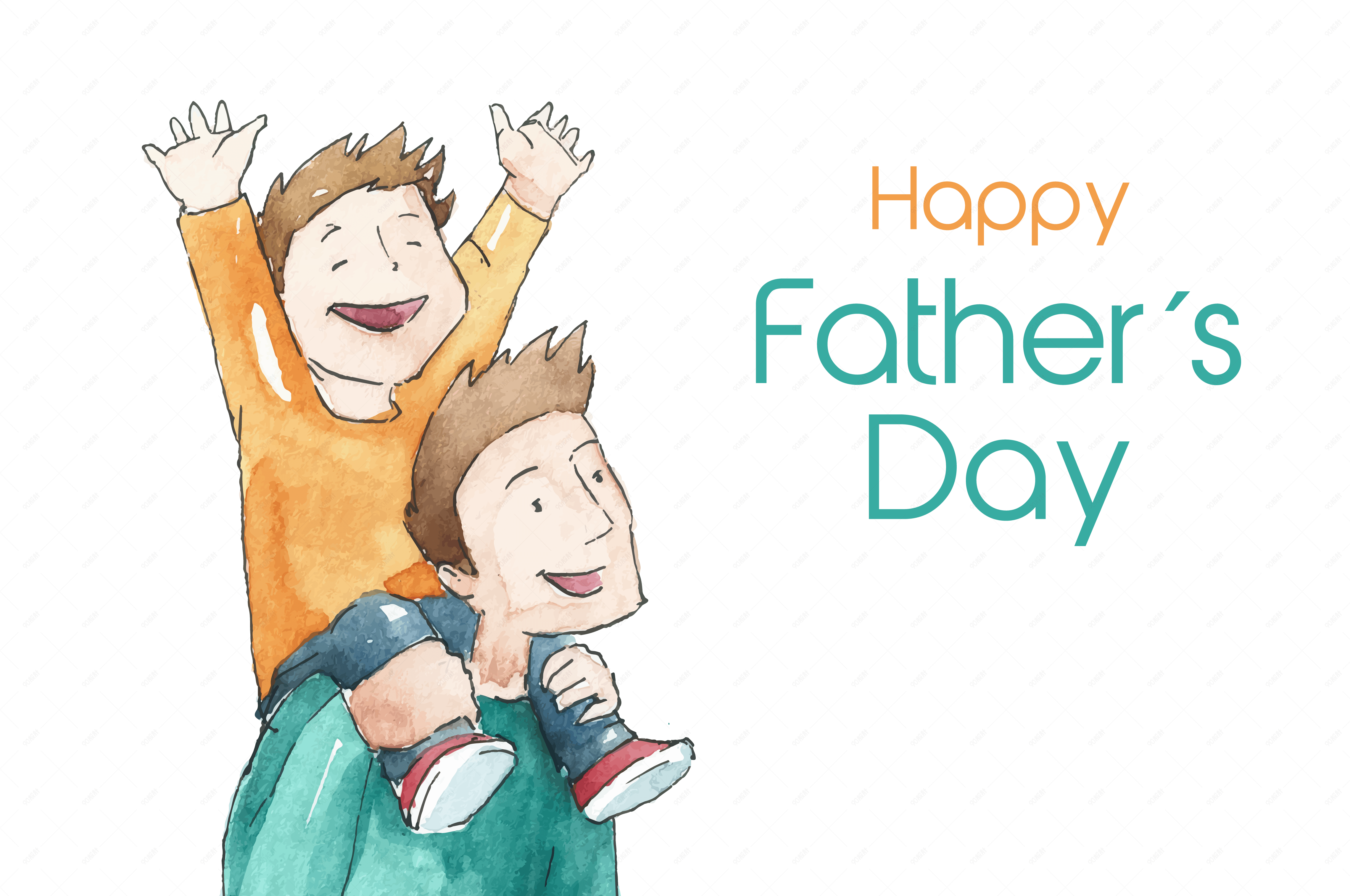 矢量卡通水彩父亲节父子素材