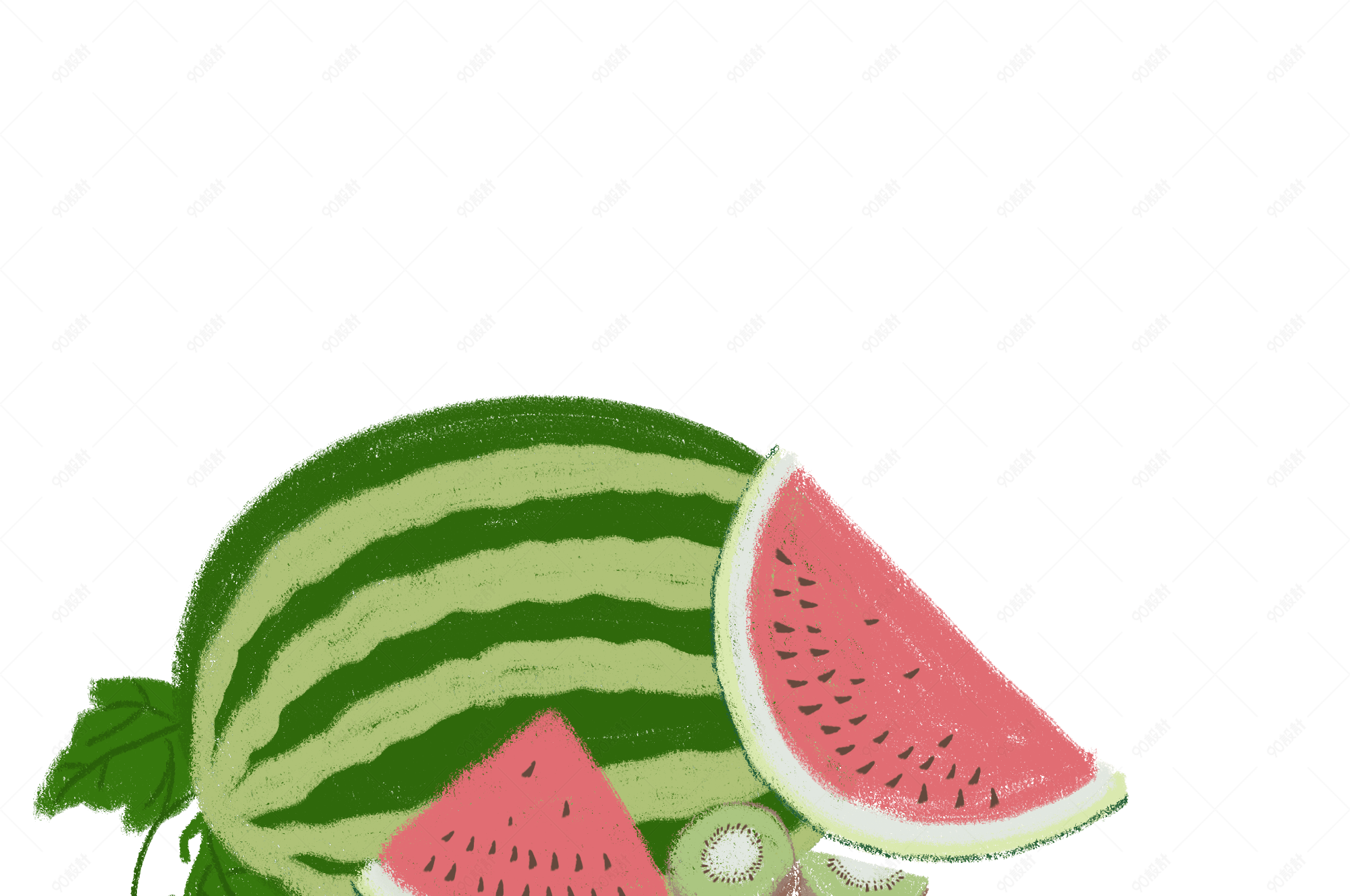 夏天原创鹅黄色红色绿色手绘肌理西瓜新鲜水果免抠图