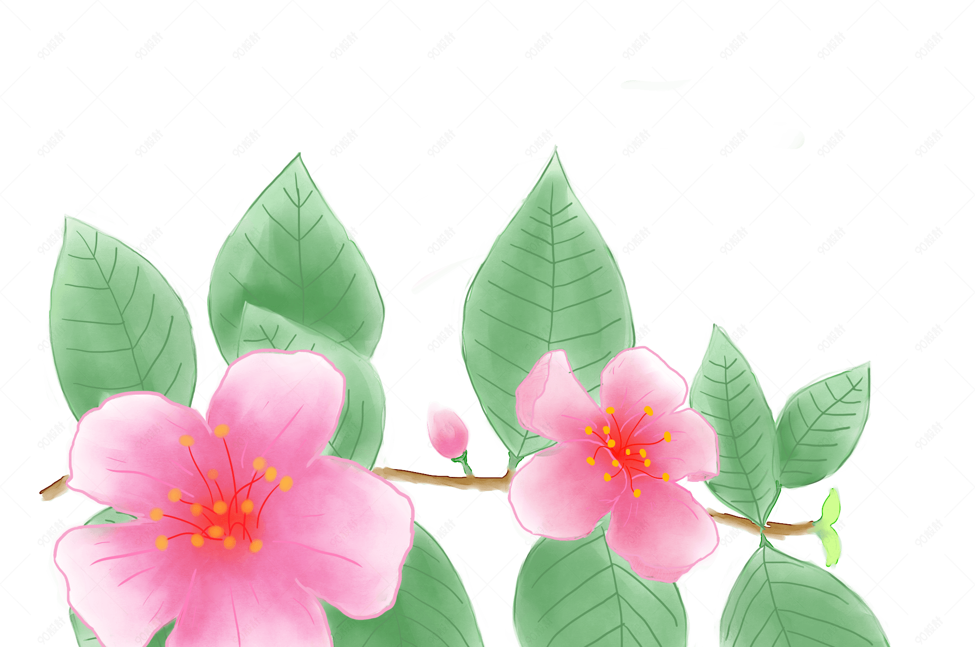 桃花春天踏青免抠手绘元素