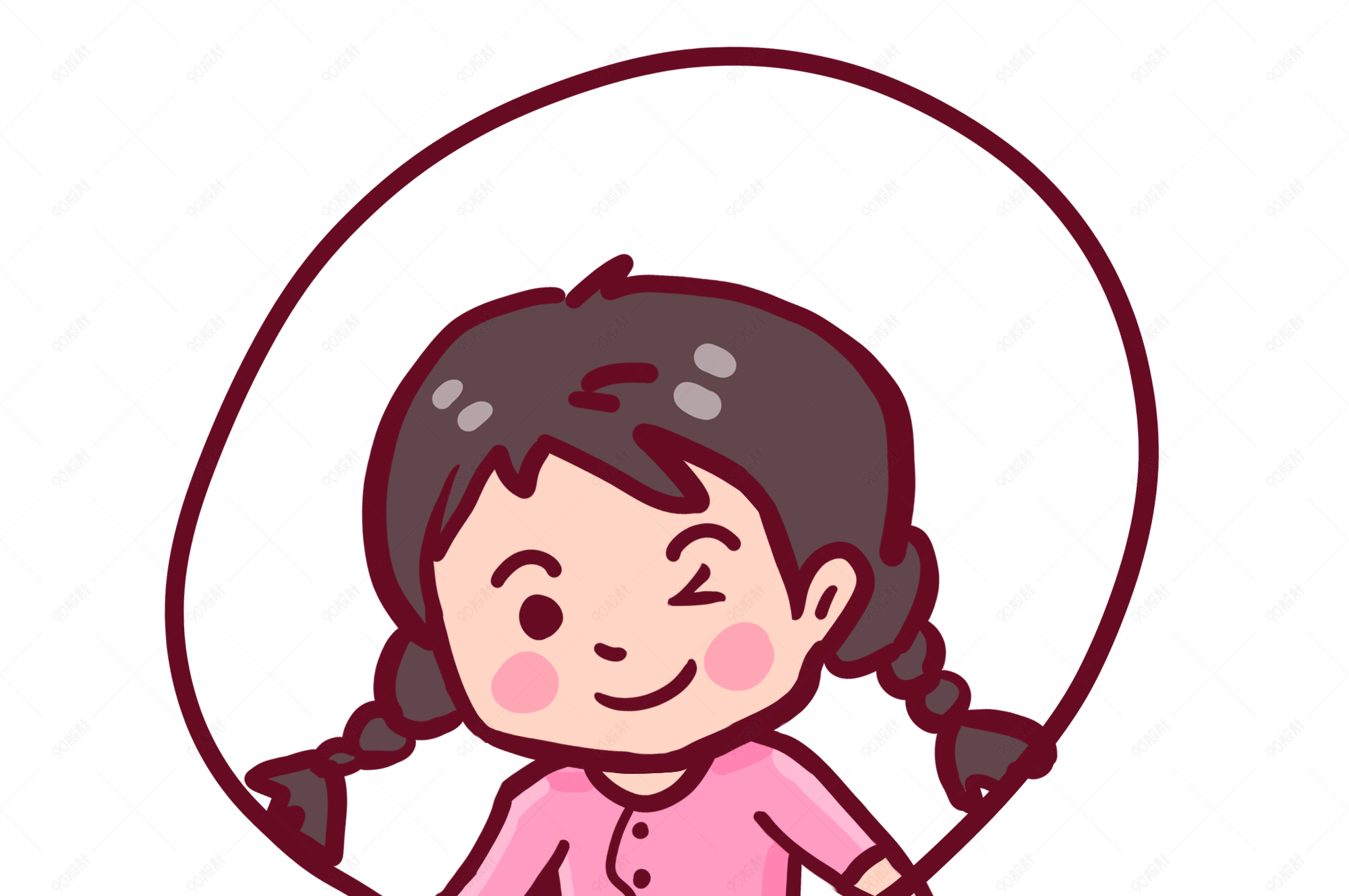 六一儿童节小姑娘跳绳游戏手绘原创插画素材