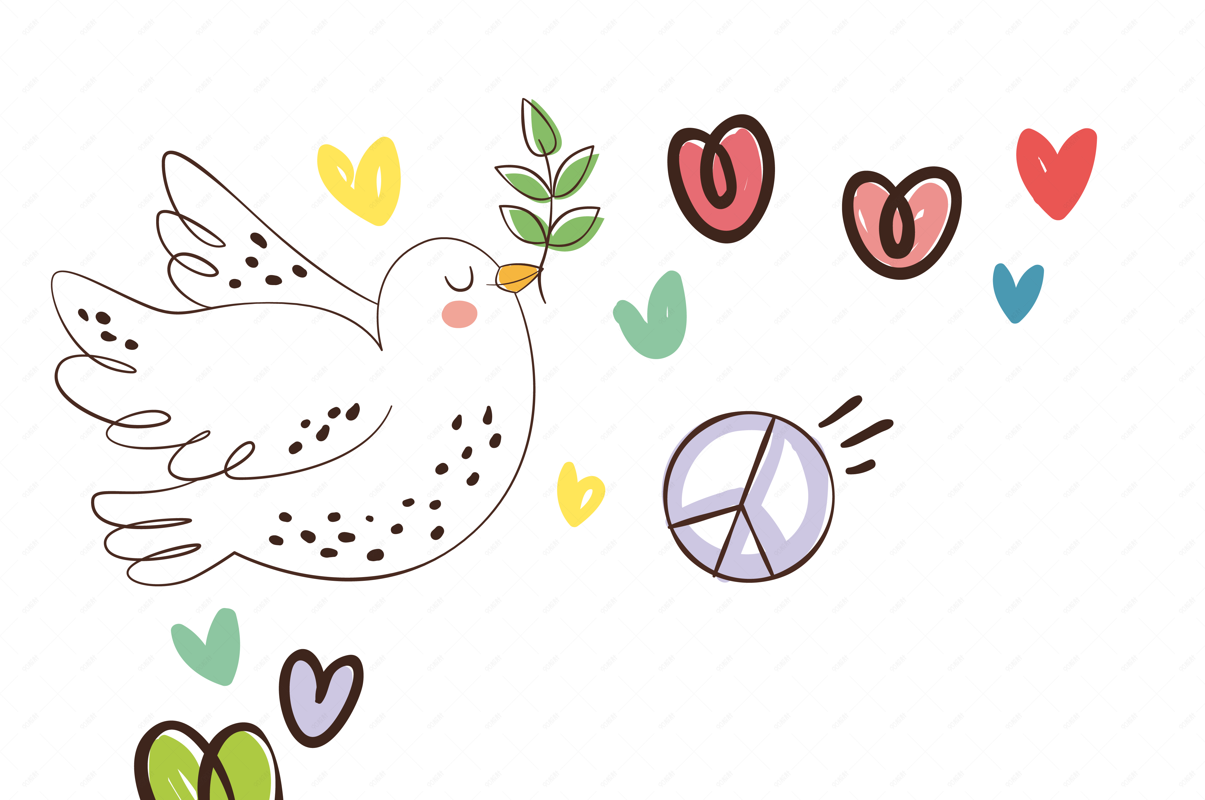 矢量卡通手绘和平鸽装饰图案