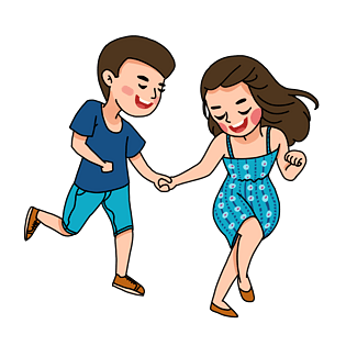 情侣开心度假原创手绘卡通素材