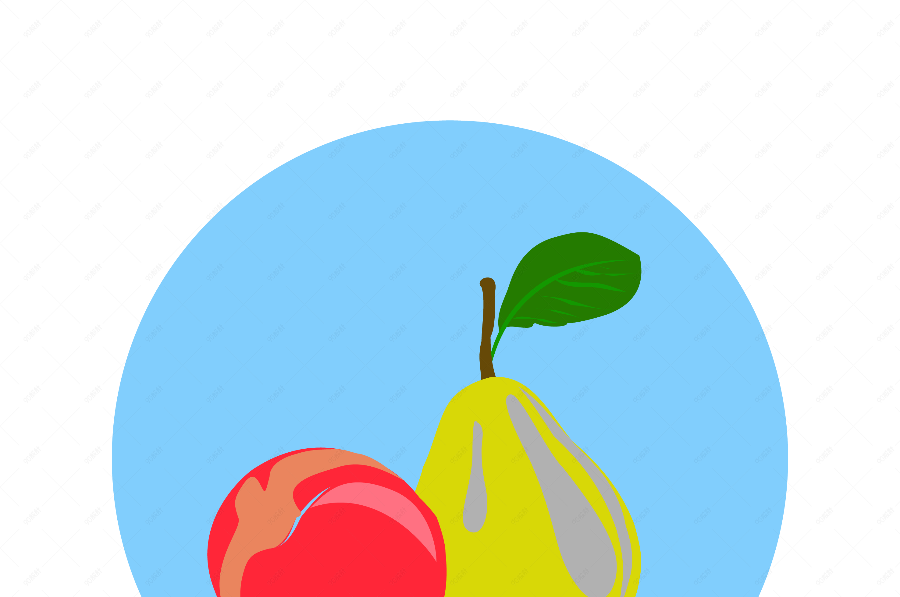 夏天卡通苹果和梨清凉矢量图【免抠元素png】-90设计网