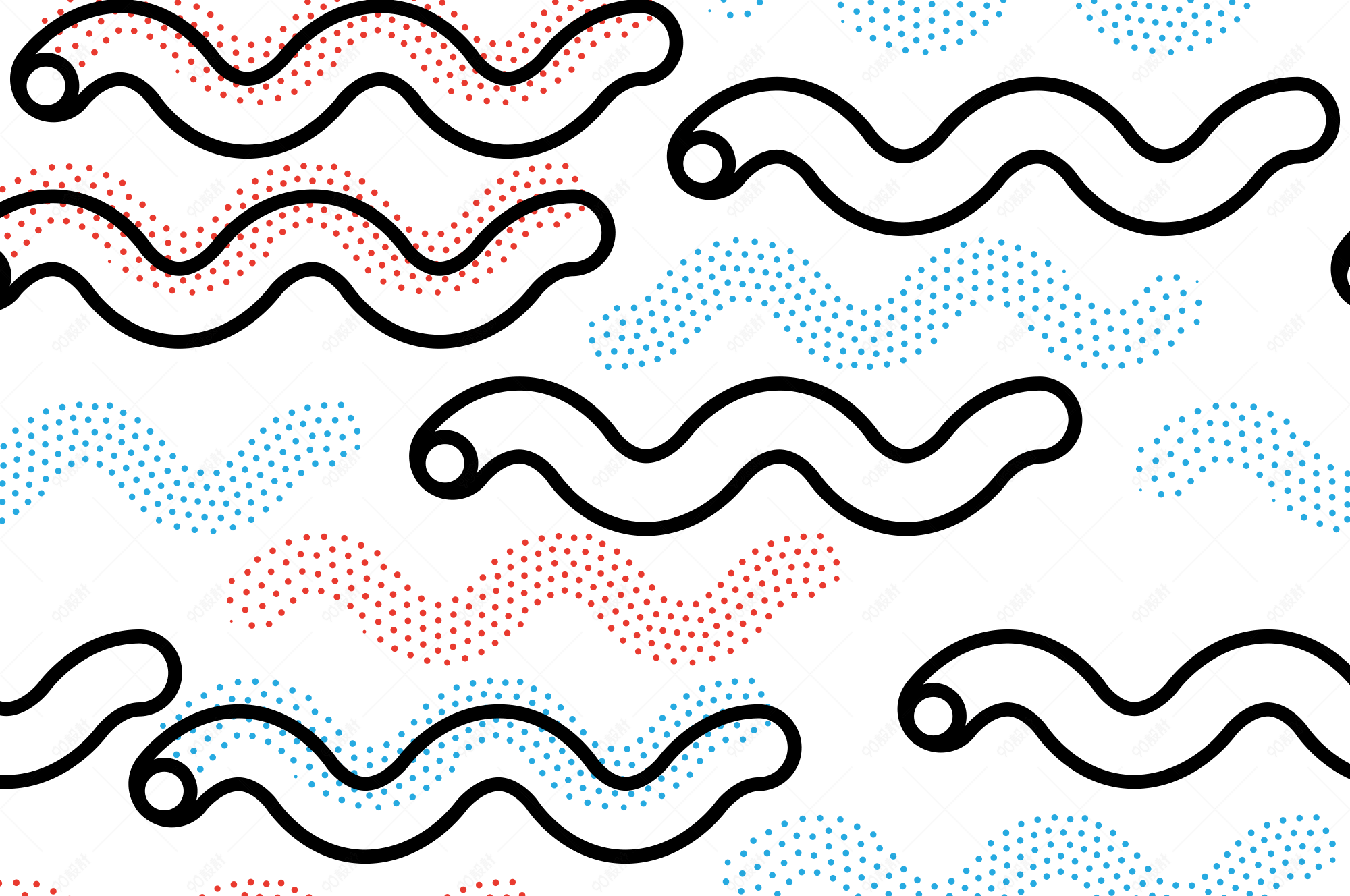 孟菲斯风格曲线波浪线条点线面不规则几何形状素材元素