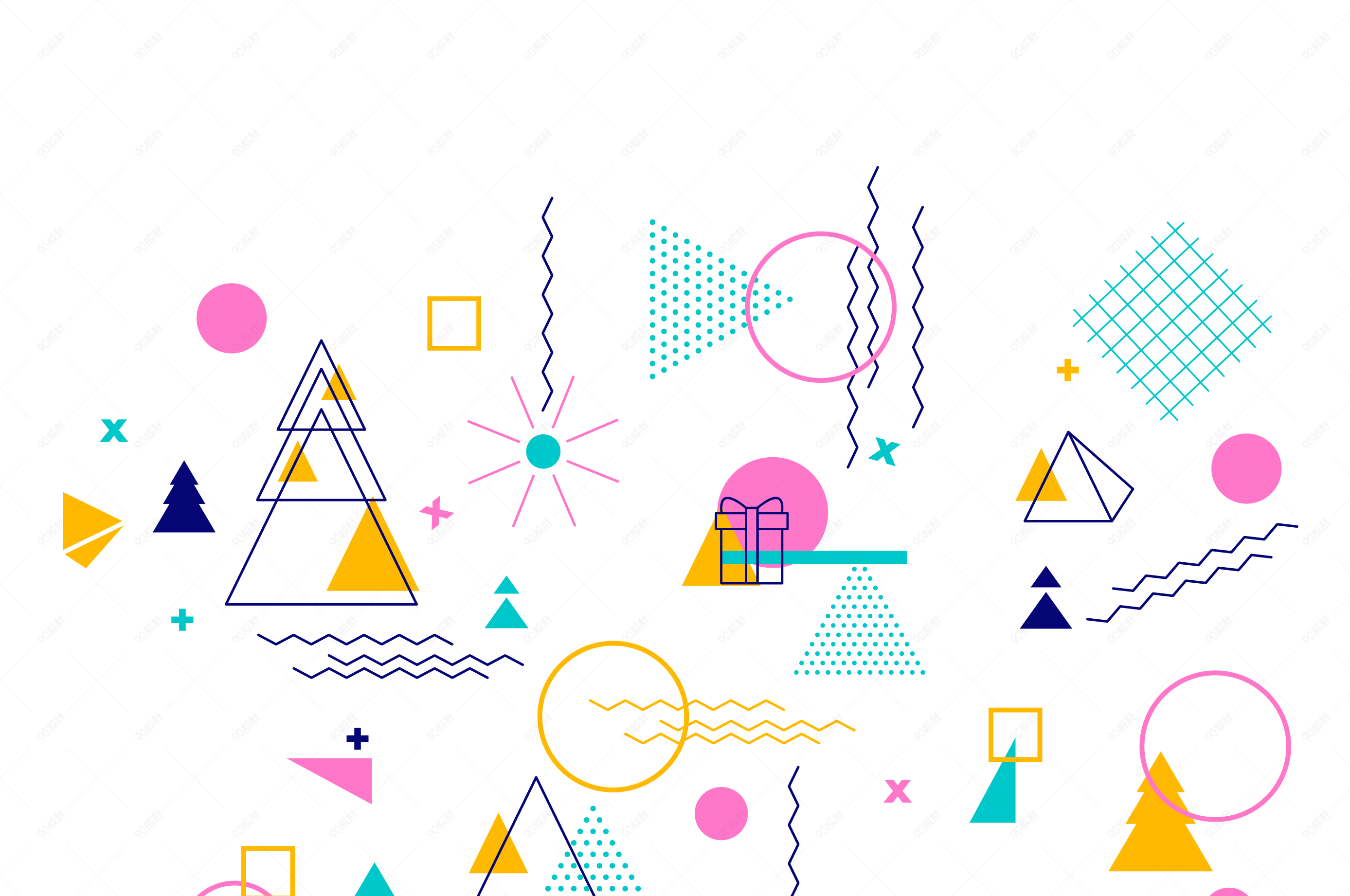 夸张撞色孟菲斯装饰图案png【免抠元素png】-90设计网