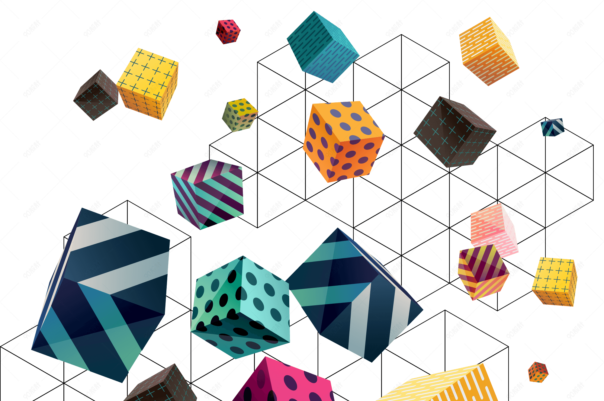 创意立体彩色几何图案素材元素