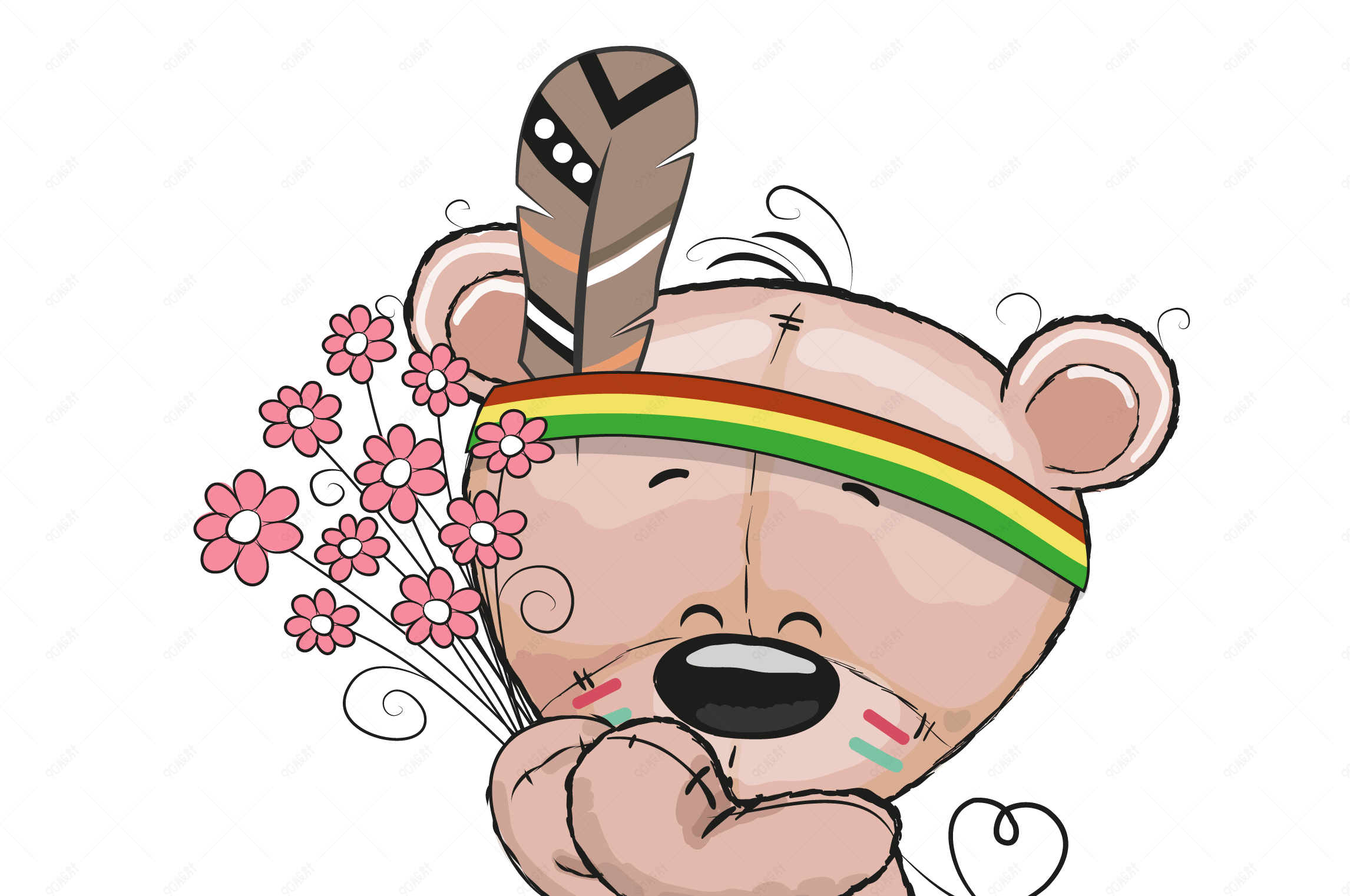 手绘卡通矢量部落小熊